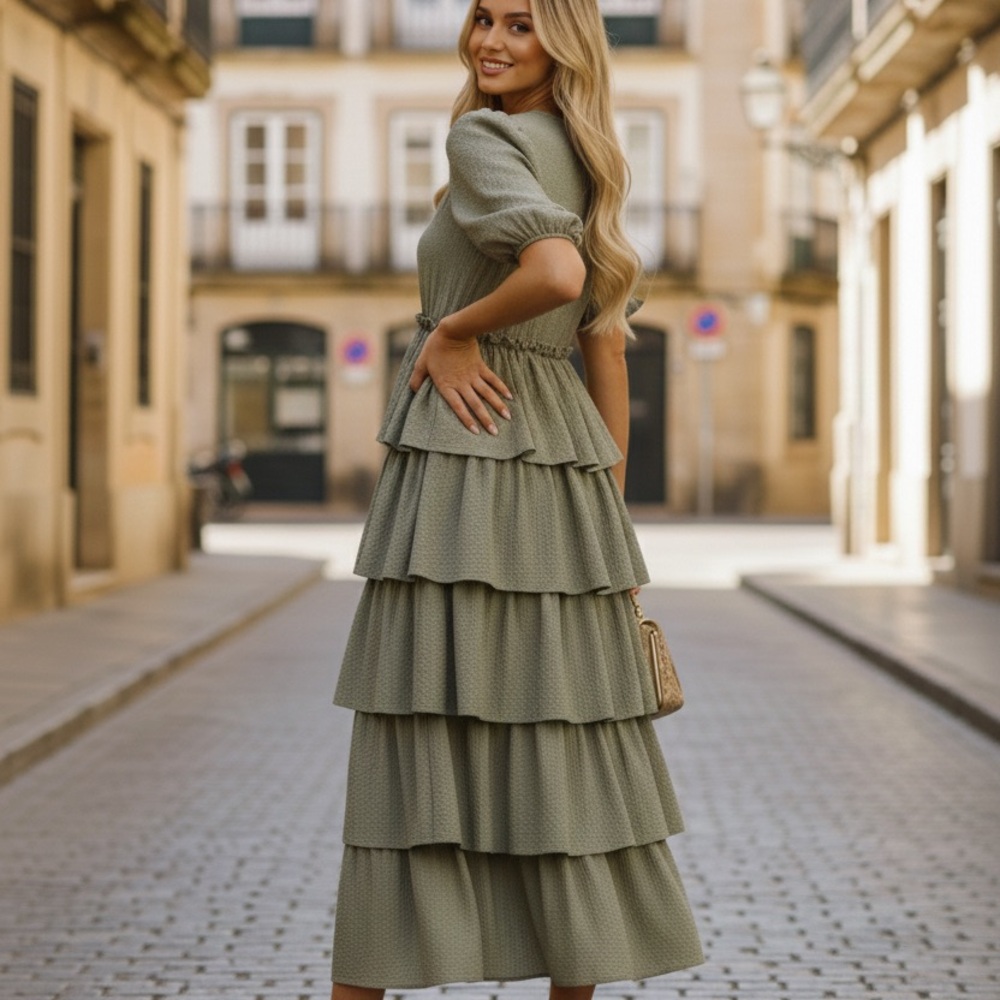 Free the Roses Olive Tiered Dress Skirt